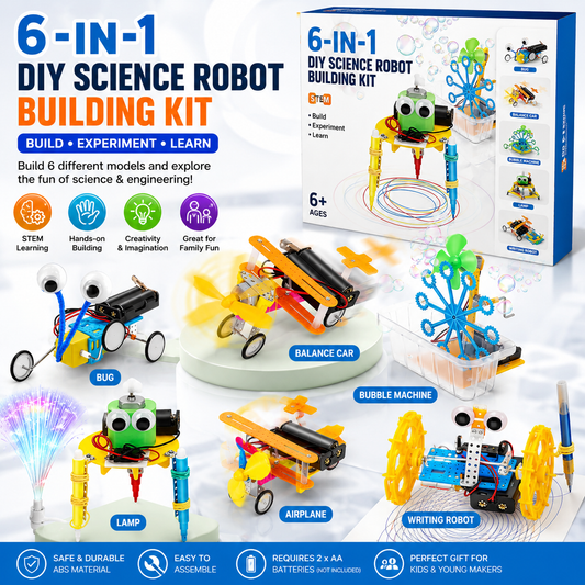6-in-1 STEM Robot Building Kit - DIY Science Experiment & Educational Construction Toy for Kids