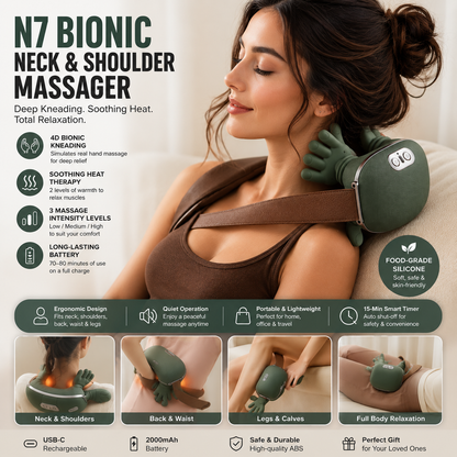 Bionic Neck & Shoulder Massager - 3 Level Kneading Massage Pillow for Neck, Back, Waist & Leg Relief