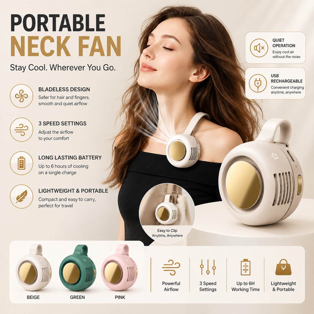 Mini Bladeless Clip-On Portable Fan