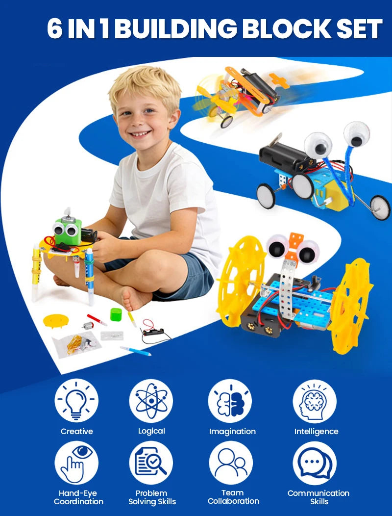 6-in-1 STEM Robot Building Kit - DIY Science Experiment & Educational Construction Toy for Kids