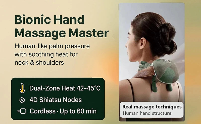 Bionic Neck & Shoulder Massager - 3 Level Kneading Massage Pillow for Neck, Back, Waist & Leg Relief