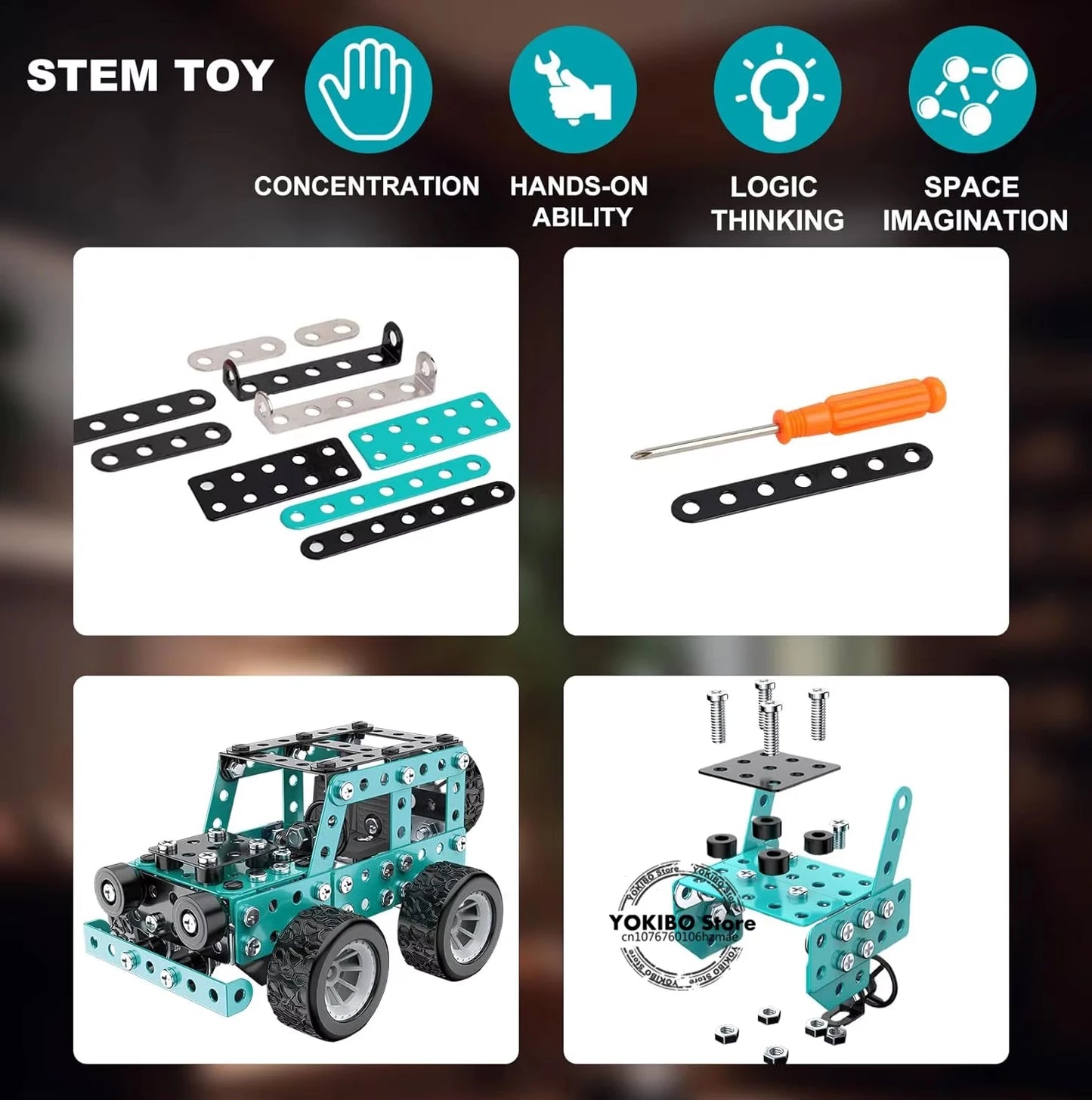 STEM Metal Truck Building Kit - 3D Engineering Model Construction Toy for Kids & Young Builders